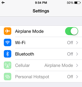 Airplane mode disables your phone's radios